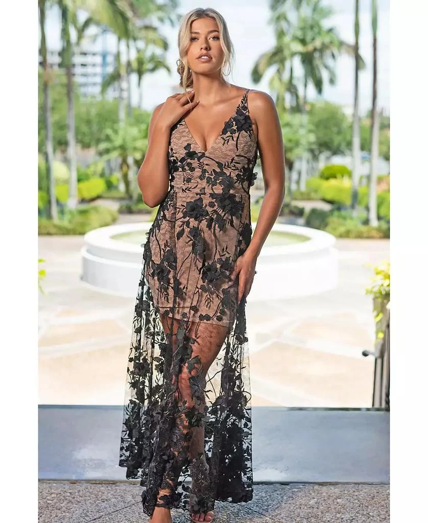 Dress The Population Women's Sydney Lace Floral-Appliqué Gown 3