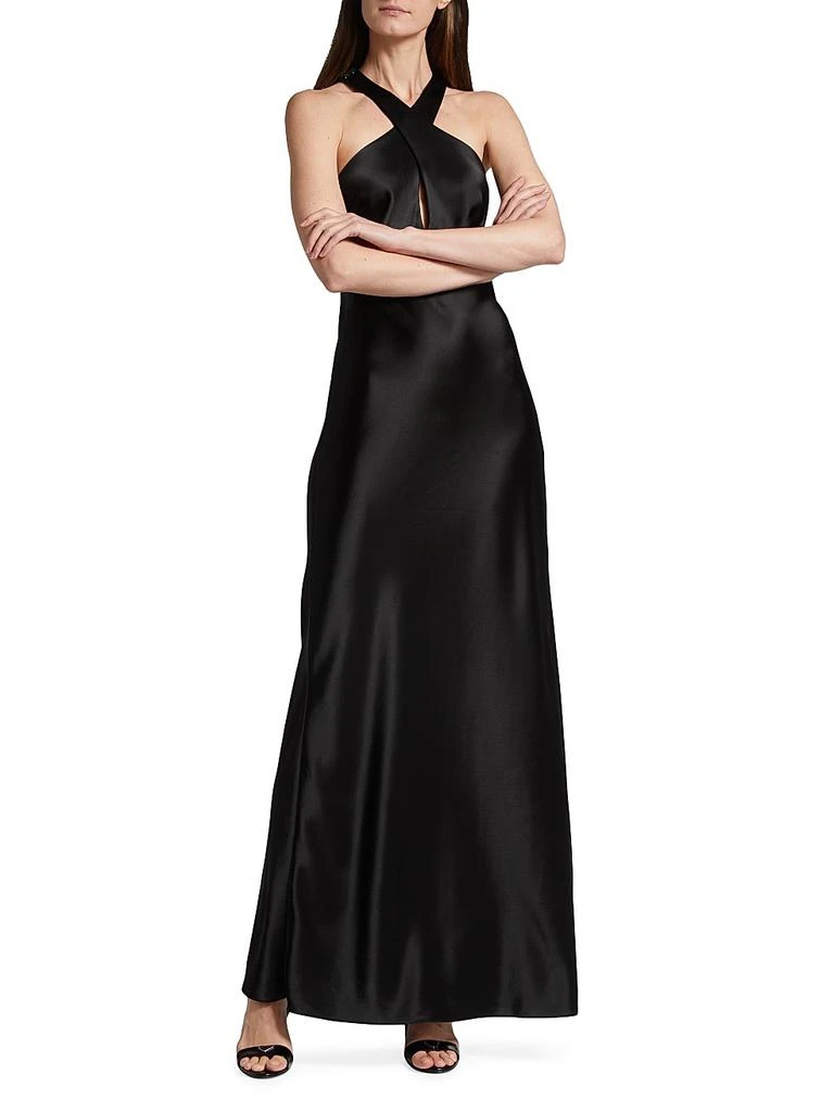 Galvan Evelyn Satin Crisscross Halter Gown 2