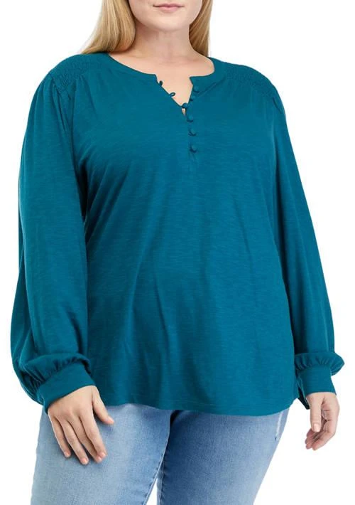 Wonderly Plus Size Smocked Henley Shirt 1