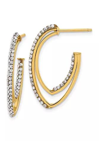 Belk & Co. 14K Yellow Gold Polished Crystals J-Hoop Post Earrings