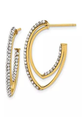 Belk & Co. 14K Yellow Gold Polished Crystals J-Hoop Post Earrings 1