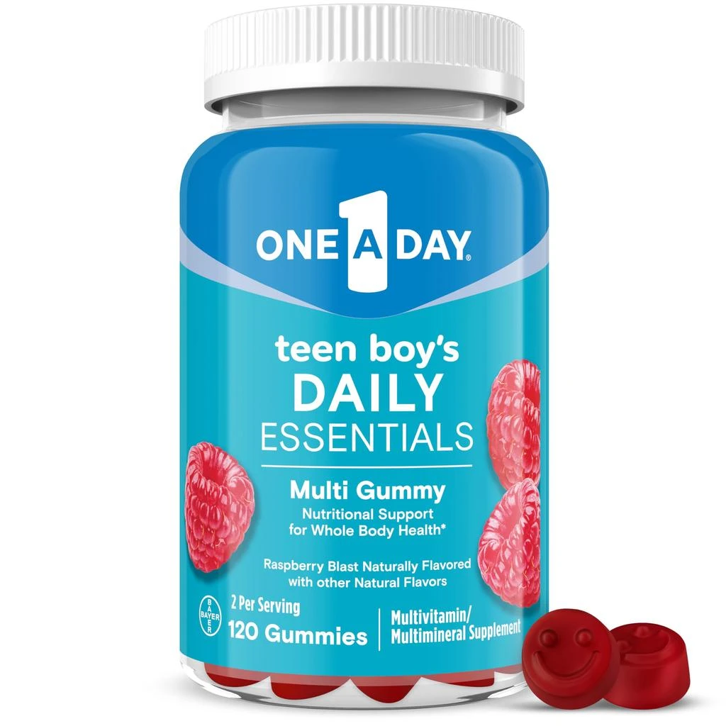 One A Day One A Day Teen Boy’s Daily Essentials Multivitamin Gummies, Teen Boy Vitamins with Vitamin C, Vitamin D, Bone Health, Immune Health, Raspberry Natural Flavor, 120 Gummies