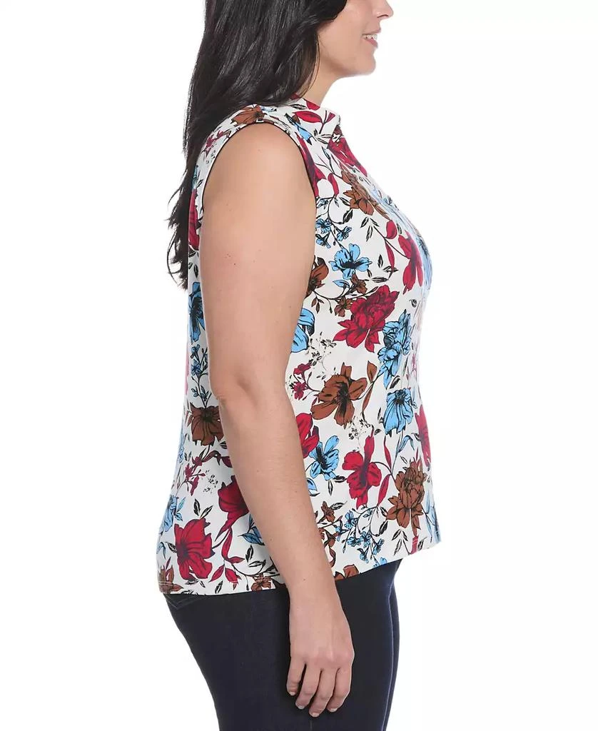 Rafaella Plus Size Bouquet Print V-Neck Polo T-Shirt 3