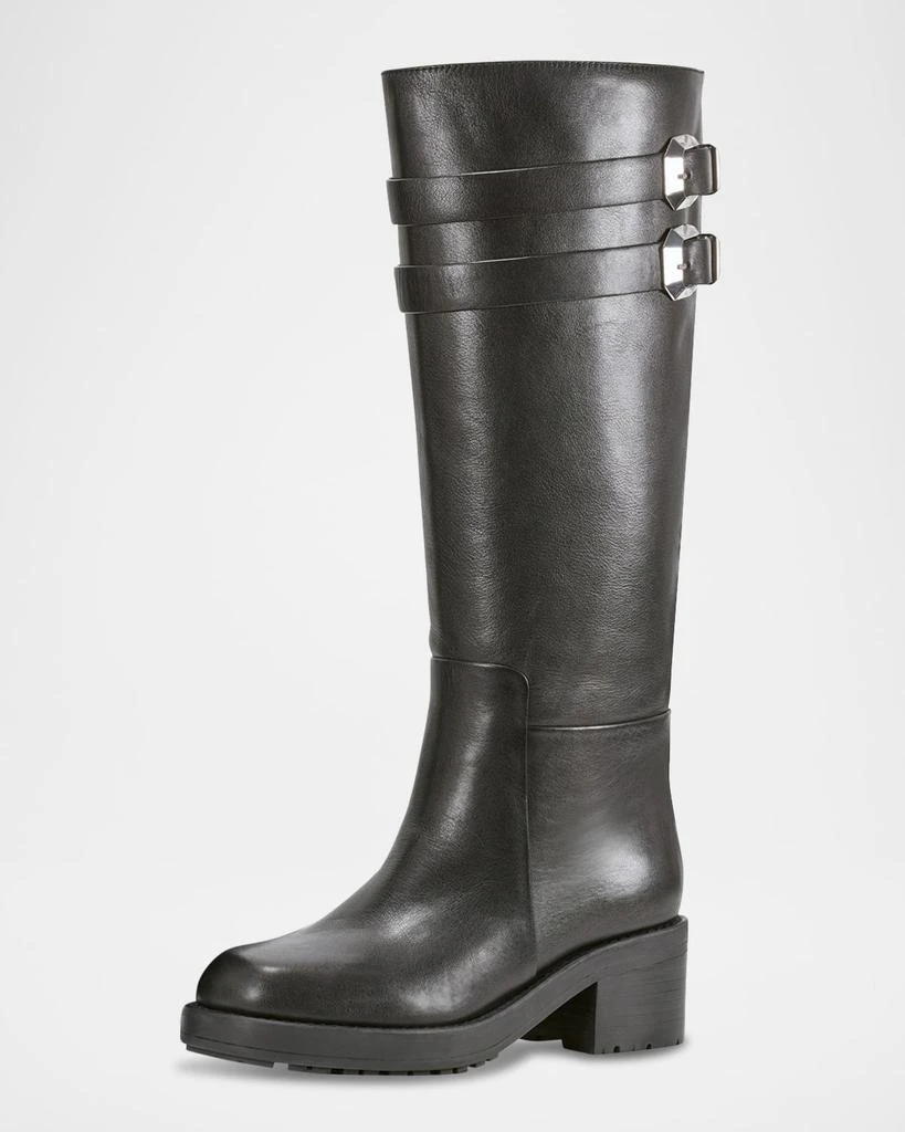 Marc Fisher Leather Buckle Lug Riding Boots With Zipper 5