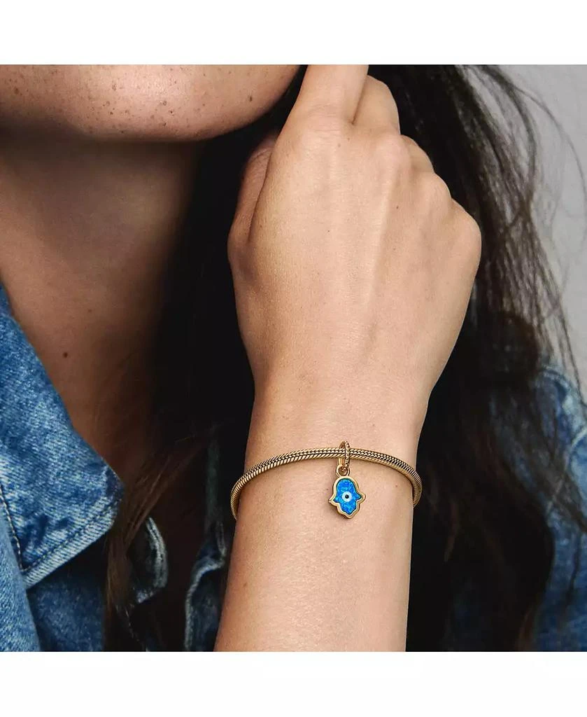 PANDORA Gold-Plated Opalescent Blue Hamsa Hand Dangle Charms
