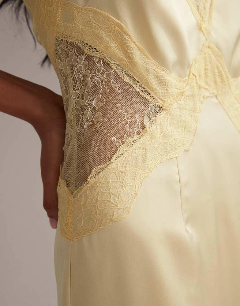 ASOS ASOS DESIGN Bridesmaids plunge neck lace detail satin column maxi dress in soft yellow 4