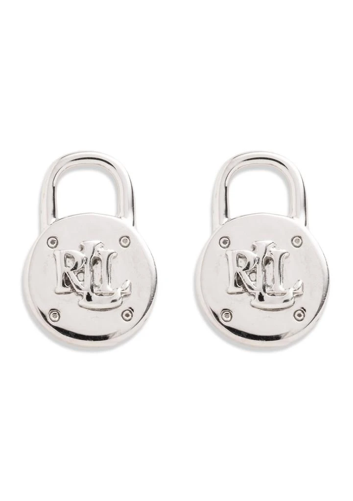 Ralph Lauren Silver Tone Logo Padlock Stud Earrings