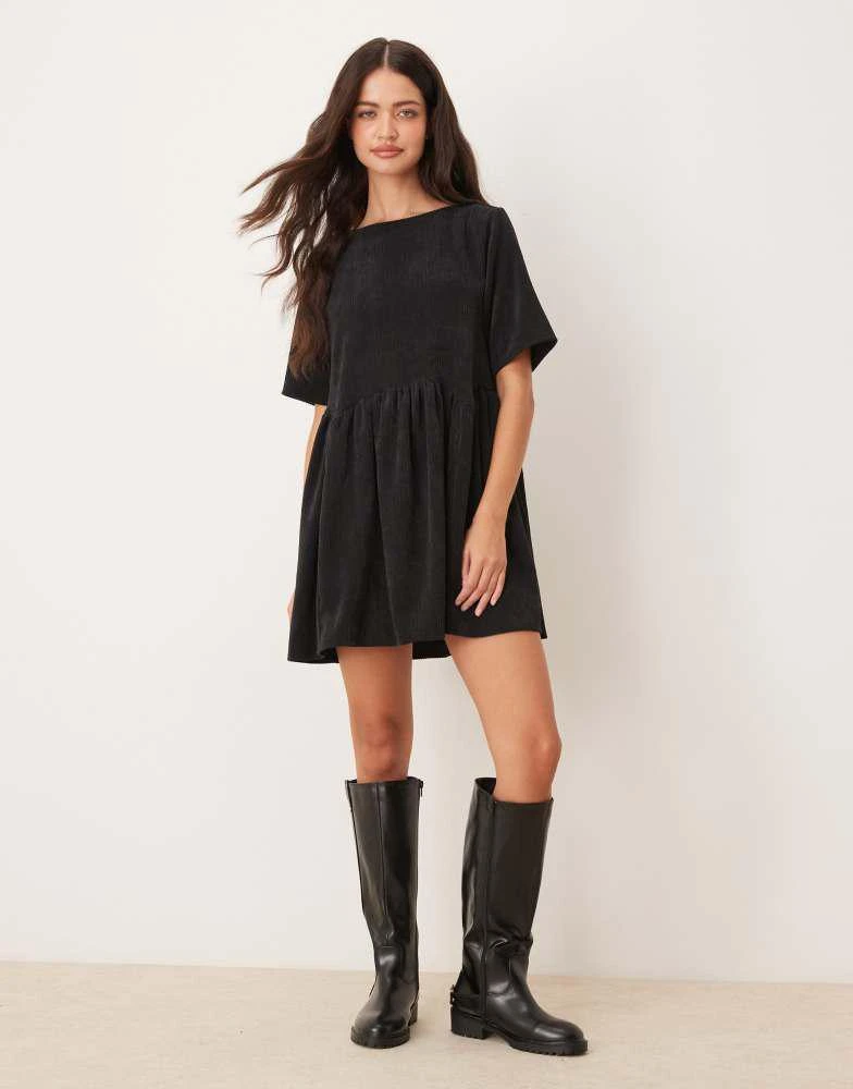 ASOS ASOS DESIGN cord smock tee mini dress with waist seam detail in black 1