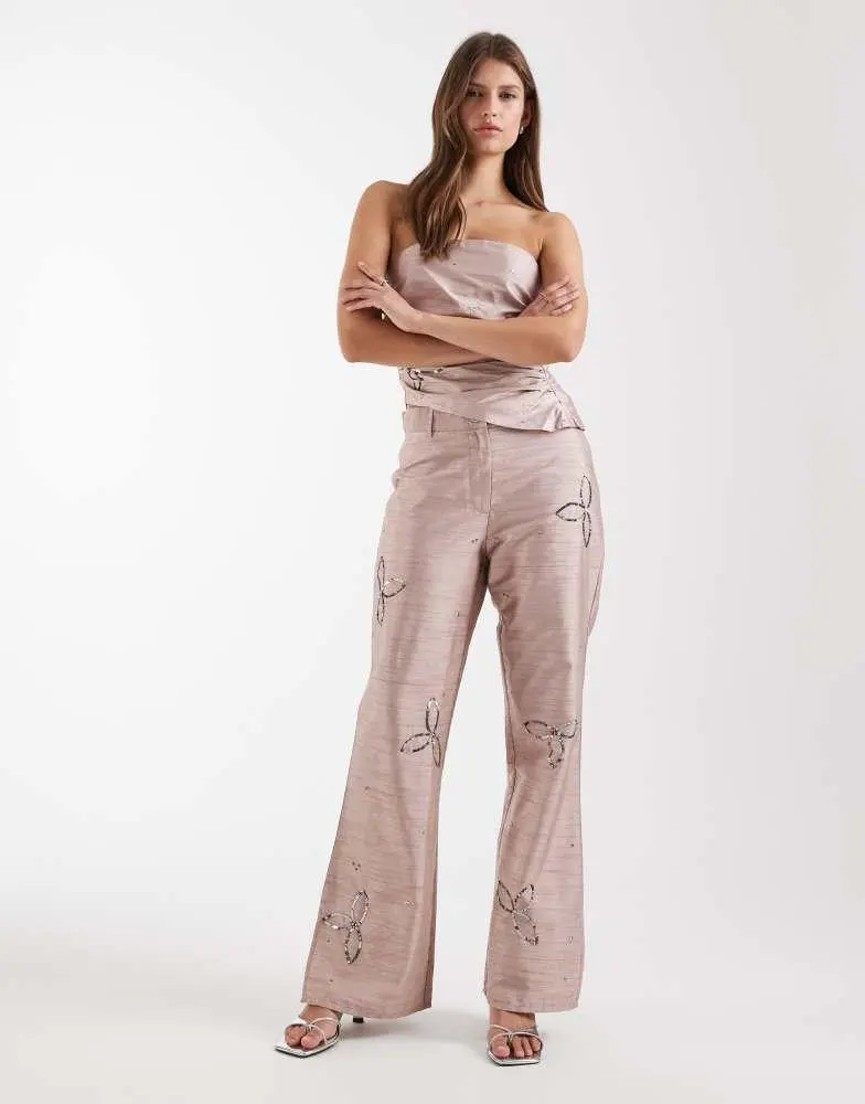 Laagam Laagam amelie textured sequin trouser in sand co-ord
