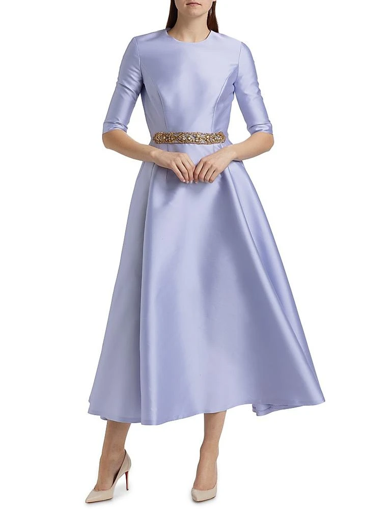 REEM ACRA Satin Beaded Belt Cocktail Dress 3