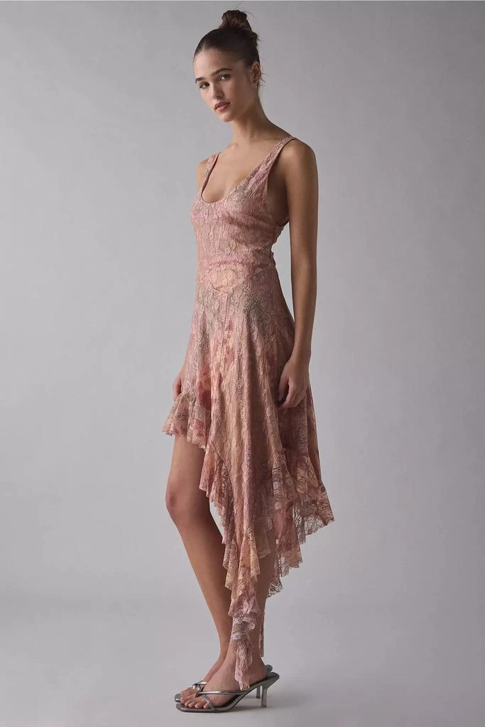 Kimchi Blue Kimchi Blue Hydrangea Asymmetric Cascading Ruffle Spliced Lace Midi Dress