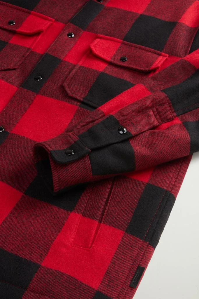 Woolrich Alaskan Padded Overshirt in Checked Italian Wool Blend - Men - Red 4
