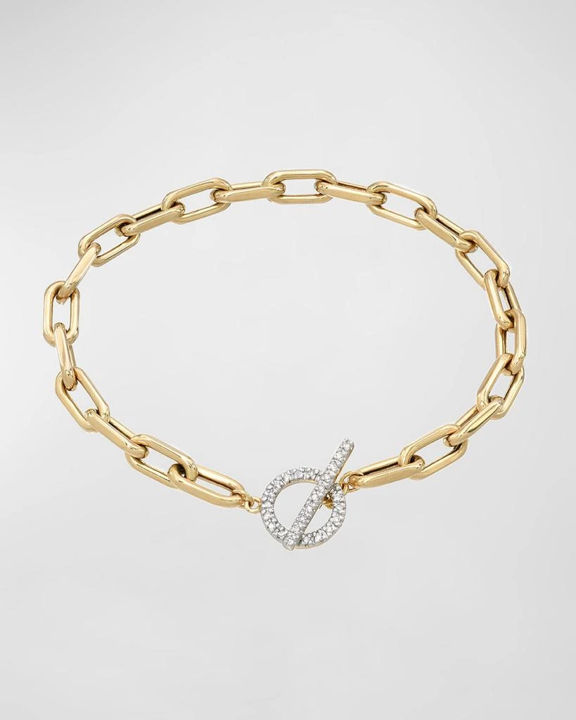 Zoe Lev Jewelry 14k Gold Open-Link Chain Bracelet w/ Diamond Toggle 1