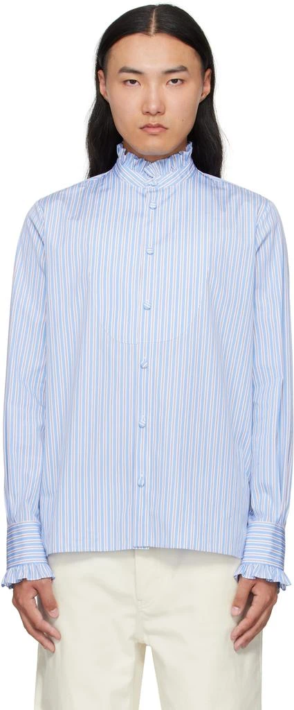 Valentino Blue Striped Cotton Ruffle Shirt 1