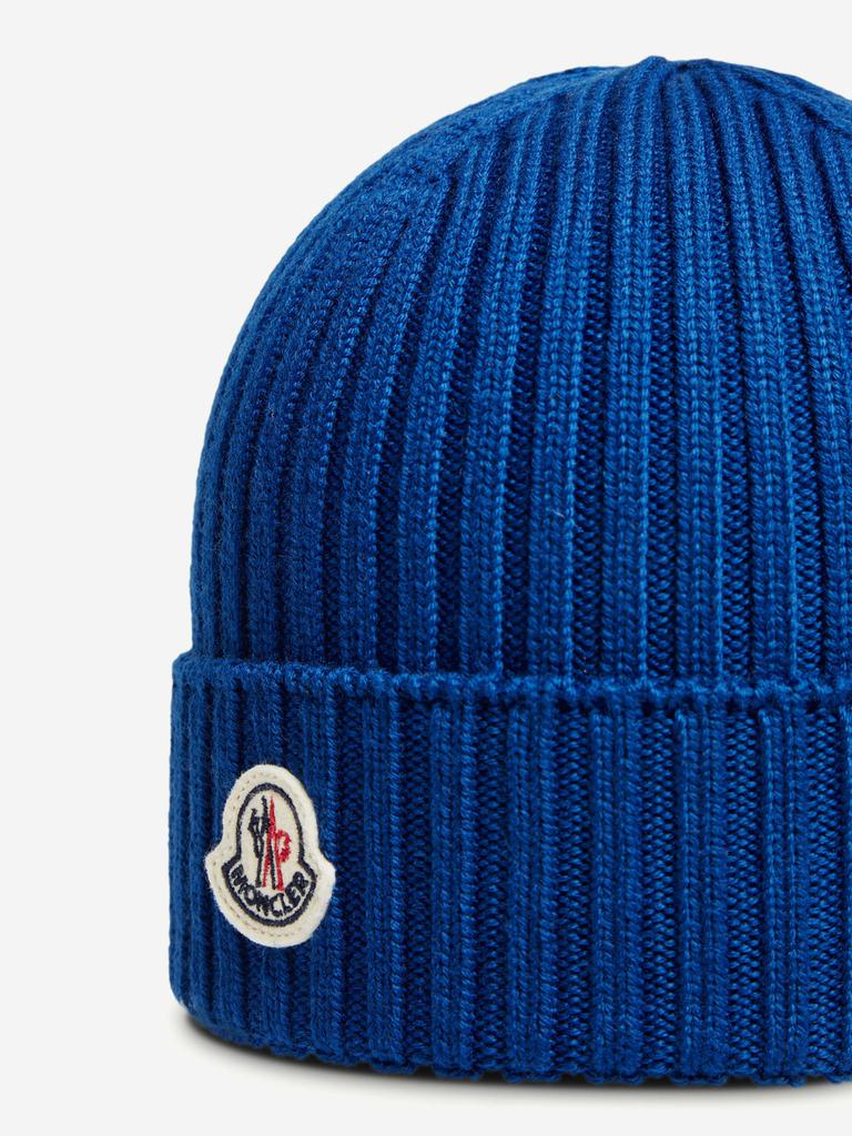 Shop Moncler Enfant Kids Wool Knit Beanie Hat in Blue on Sale at