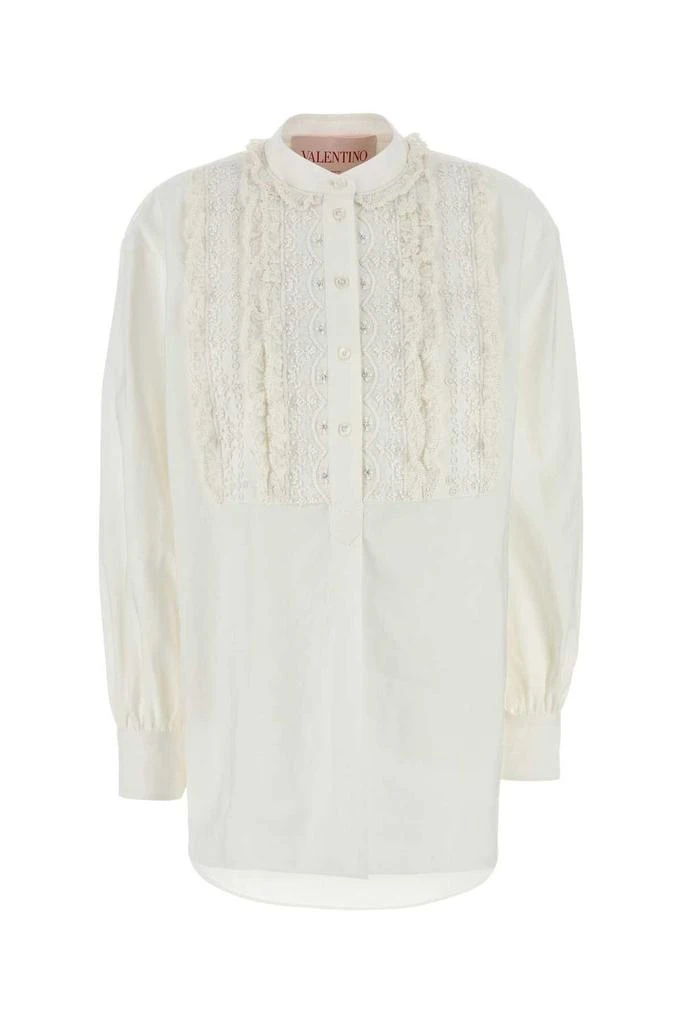 Valentino Valentino Embroidered Frilled Curved Hem Blouse 1