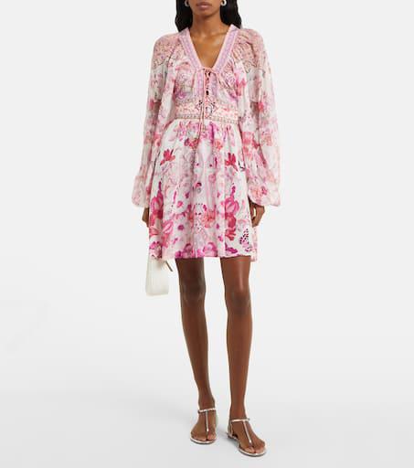Camilla Gathered floral silk minidress