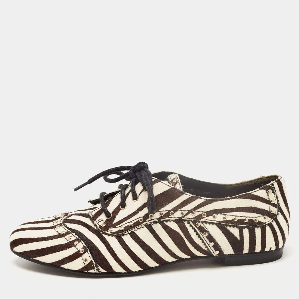 PIERRE BALMAIN Pierre Balmain Black/ White Zebra Print Pony Hair and Leather Studded  Lace Up Oxfords Size 37 1