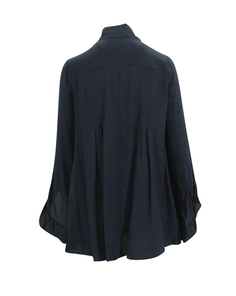 PETER PILOTTO Long Sleeve Blouse with Pussy Bow in Navy Blue Silk 3