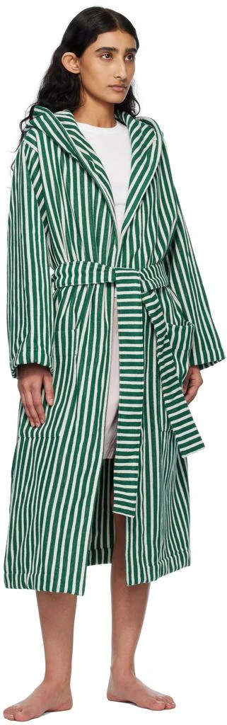 Tekla Green & White Terry Hooded Bathrobe 4