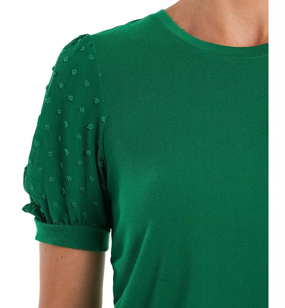 CeCe Women's Short Puff Sleeve Mixed Media Knit Top 3