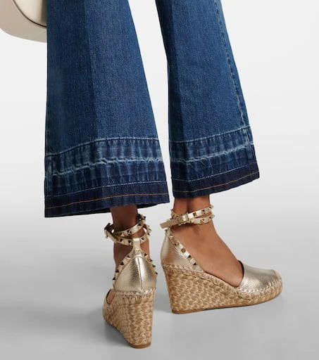 Valentino Rockstud metallic leather espadrille wedges 4