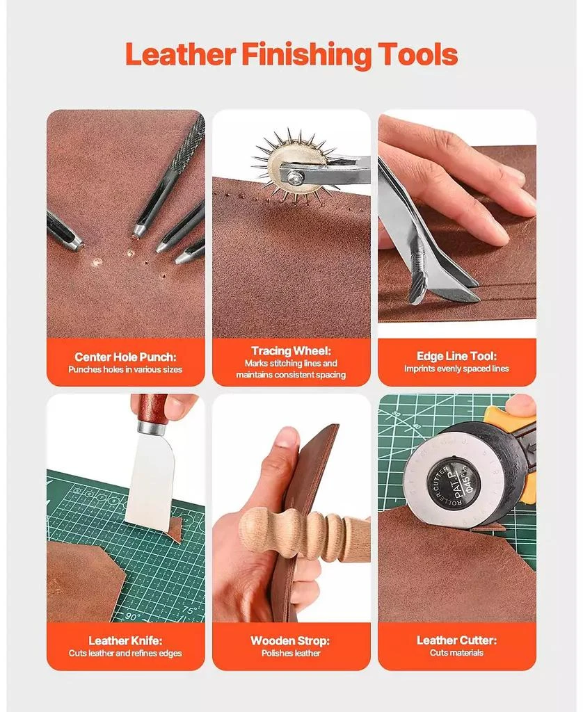 Mecale Leather Working Tools Kit, 61-Piece Leather Craft Set w/ Canvas Storage Bag, Punching, Sewing, Stamping
Sanding 7