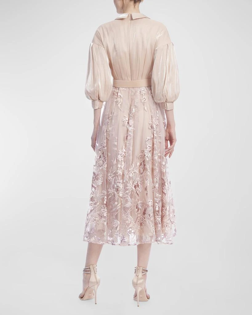 Badgley Mischka Shimmer Floral-Embroidered Midi Shirtdress 3