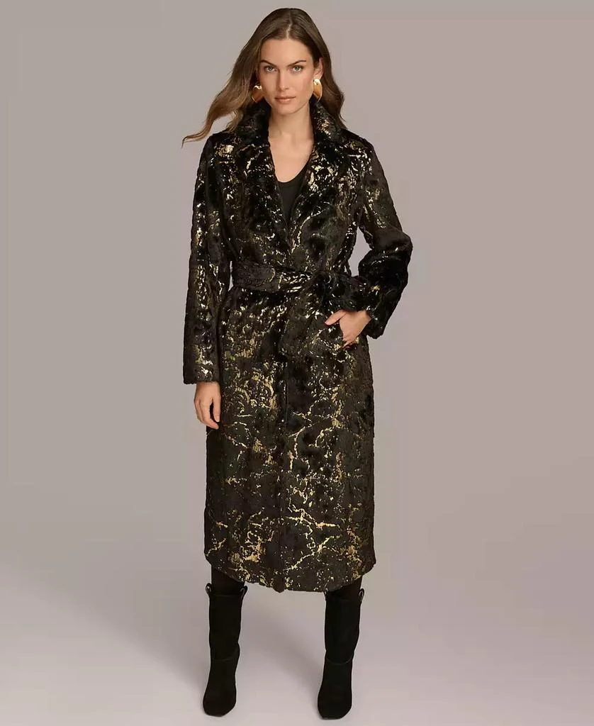 Donna Karan Women's Metallic Faux Fur Belted Coat 1