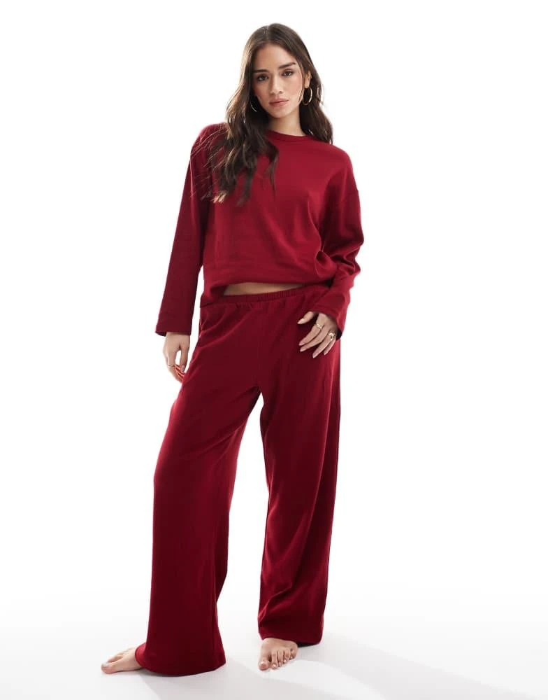 Cotton:On Cotton On sleep pointelle rib pants in deep red co-ord 1