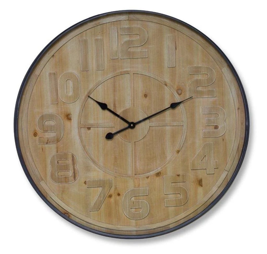 Melrose International Natural Wooden Wall Clock with Metal Frame 31.5"D - Brown, Black