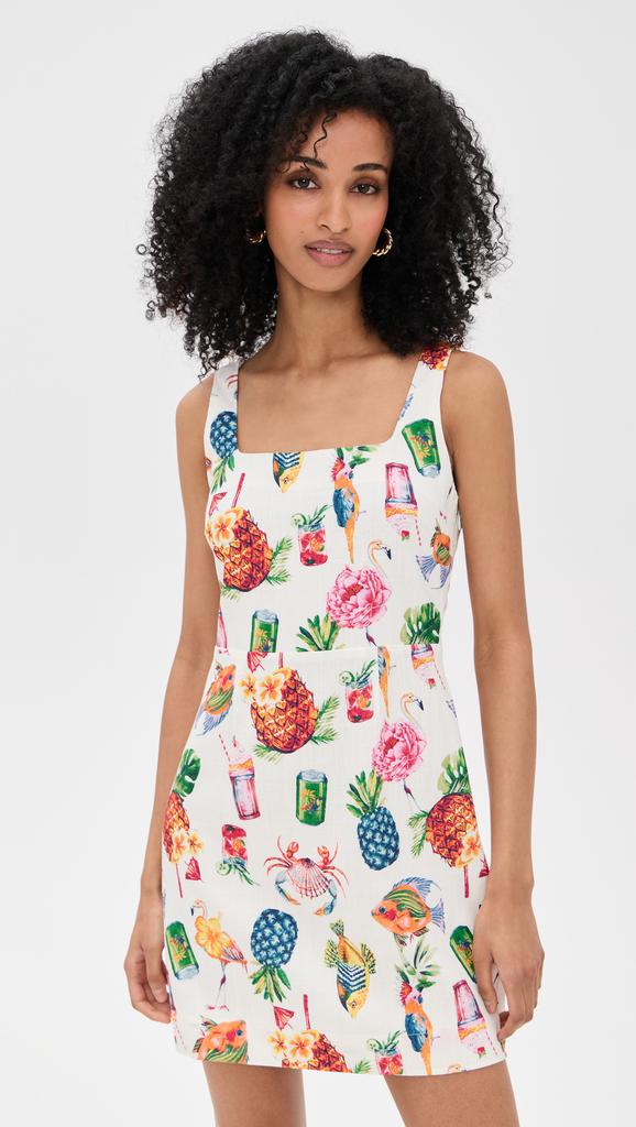 Moon River Square Neck Colorful Print Mini Dress