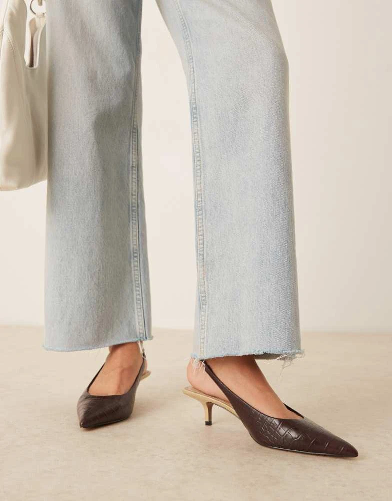 ASOS ASOS DESIGN Sunday slingback kitten heel in brown croc 4