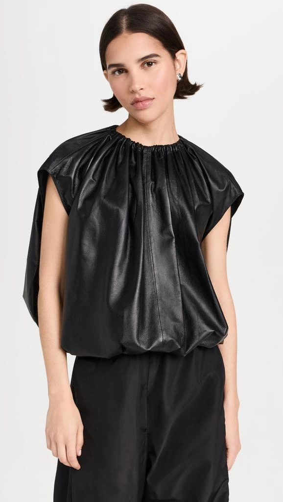 Tibi Feather Weight Leather Shirred Neck Circular Top 6