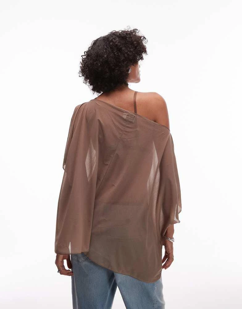 ASOS ASOS DESIGN mesh sheer oversized slouchy off shoulder top