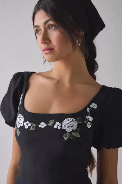 Kiss The Sky Kiss The Sky Floral Embroidered Puff Sleeve Open Bow-Back Mini Dress 4