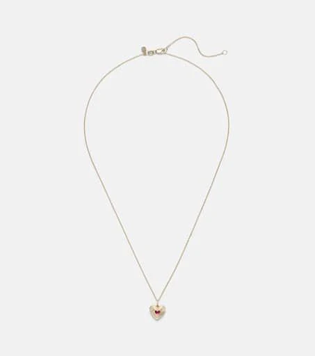 Sydney Evan Fluted Heart 14kt gold chain necklace with ruby