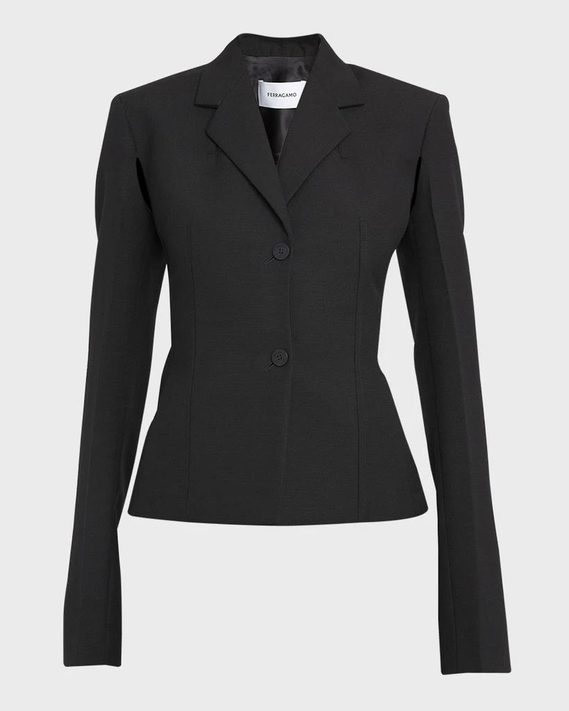 Ferragamo Wool Blazer Jacket with Cape Sleeves 2