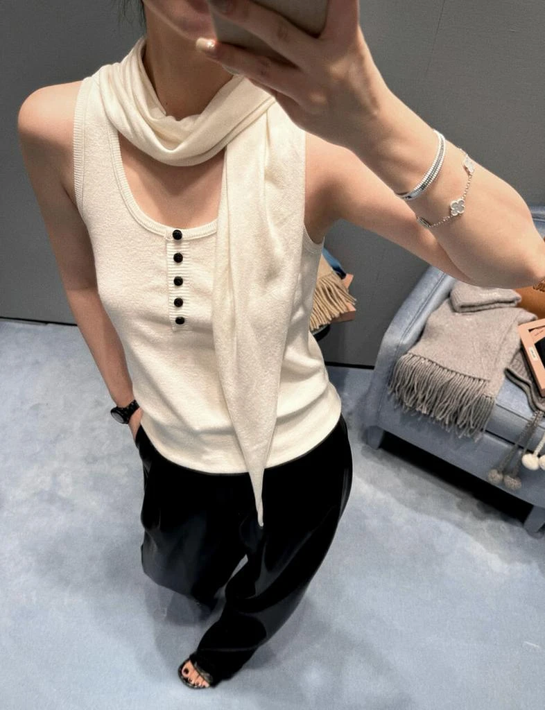 Pixie Market Ivory Shawl Knit Button Tank-PREORDER 6