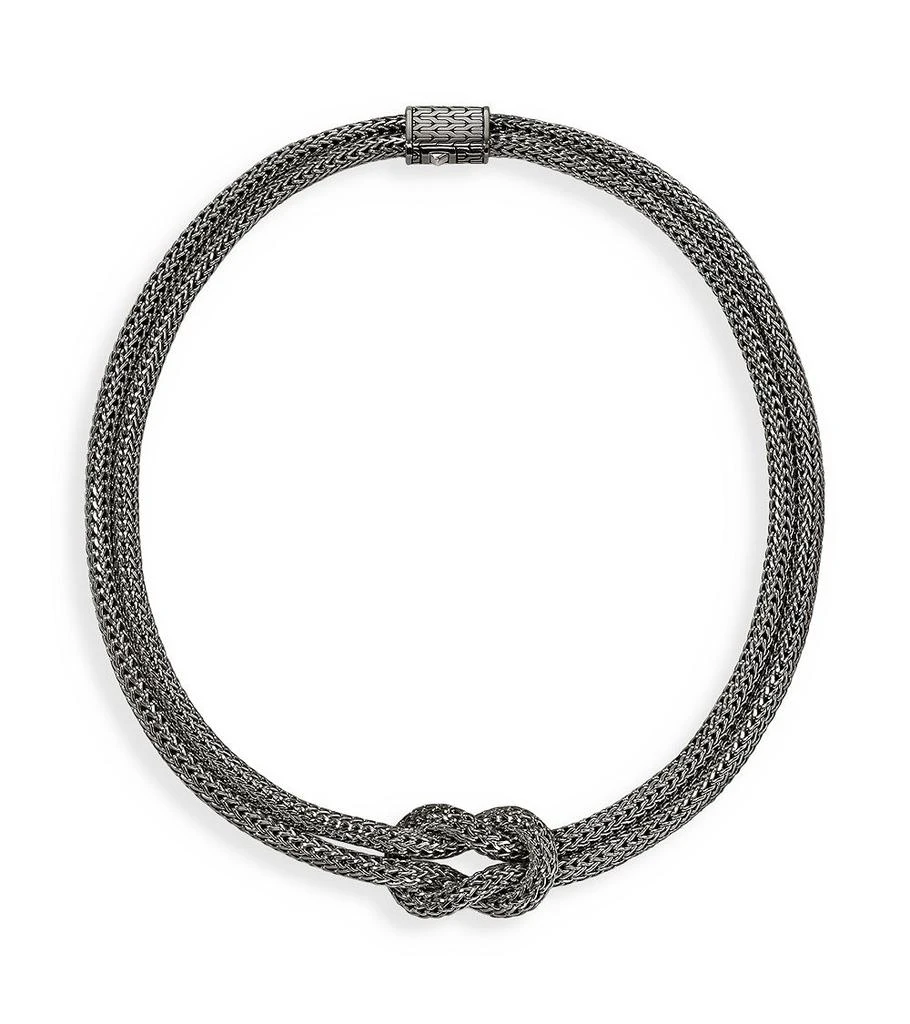 John Hardy Black Rhodium-Plated Sterling Silver Love Knot Double Woven Chain Statement Necklace, 16" 3