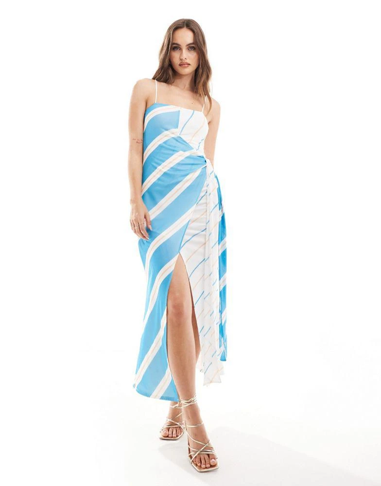blue and white striped dress asos Empire-Waist Chiffon Prom Dress with Lace