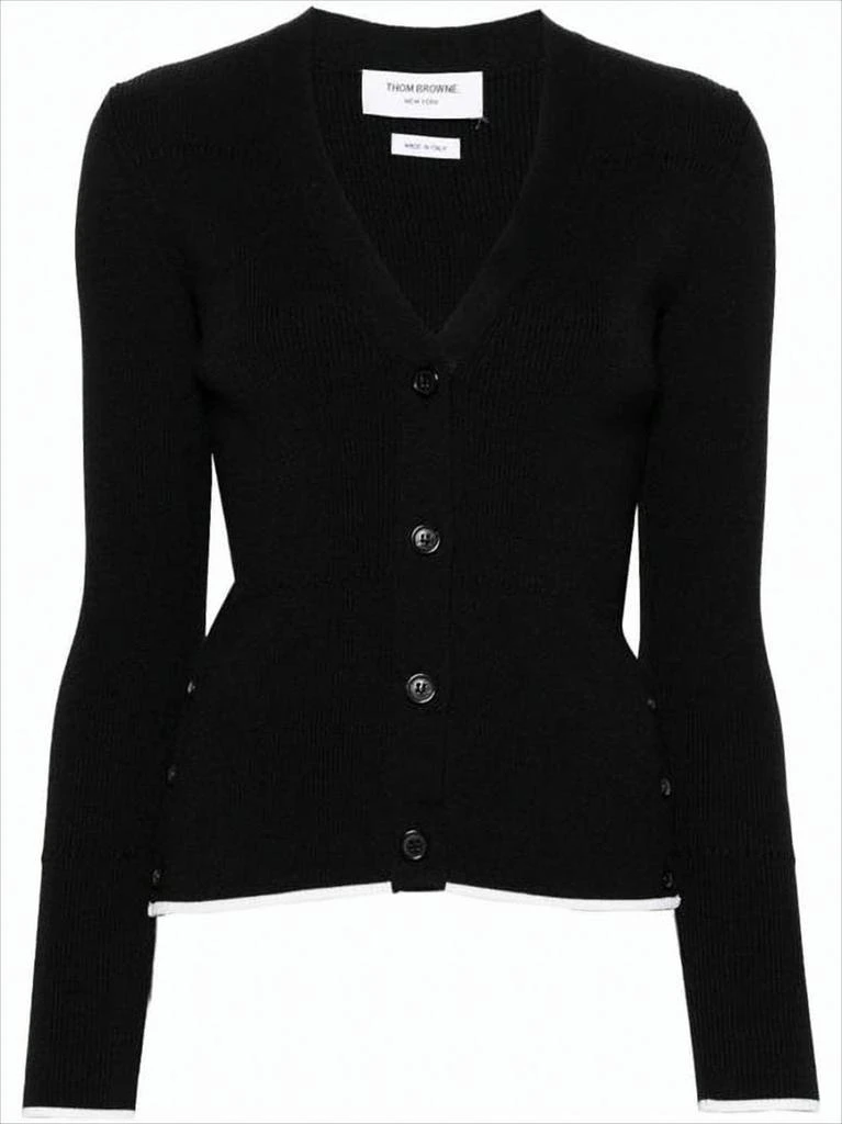 Thom Browne Fitted Black Wool-Silk Blend Cardigan