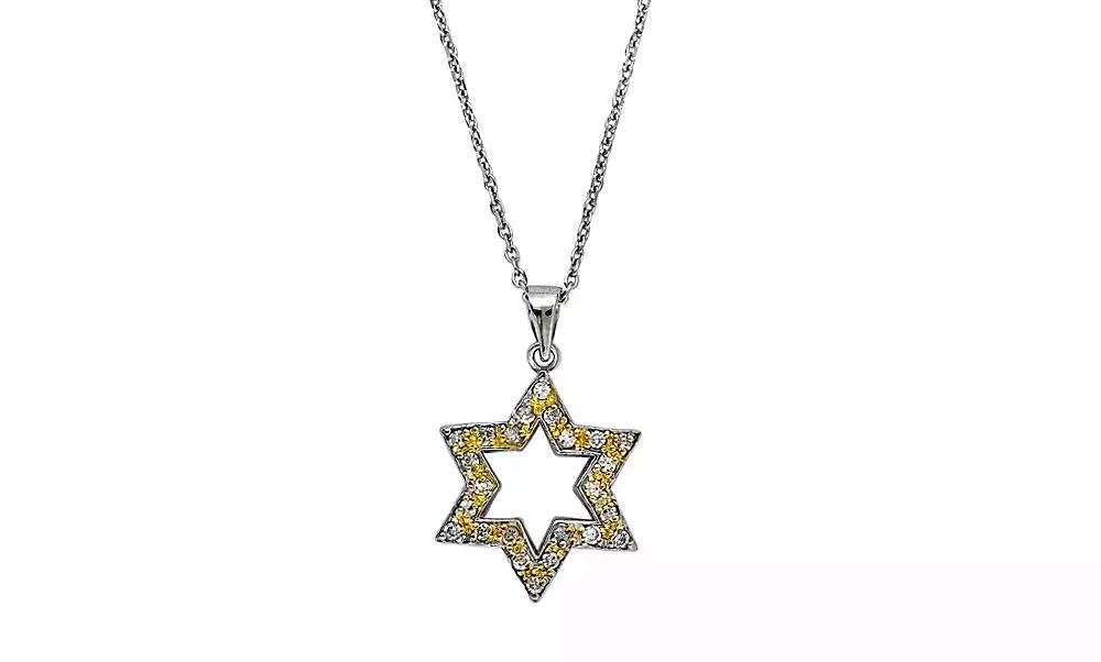 Genevive Sterling Silver White Gold Plated Yellow Cubic Zirconia Open Star Necklace 4