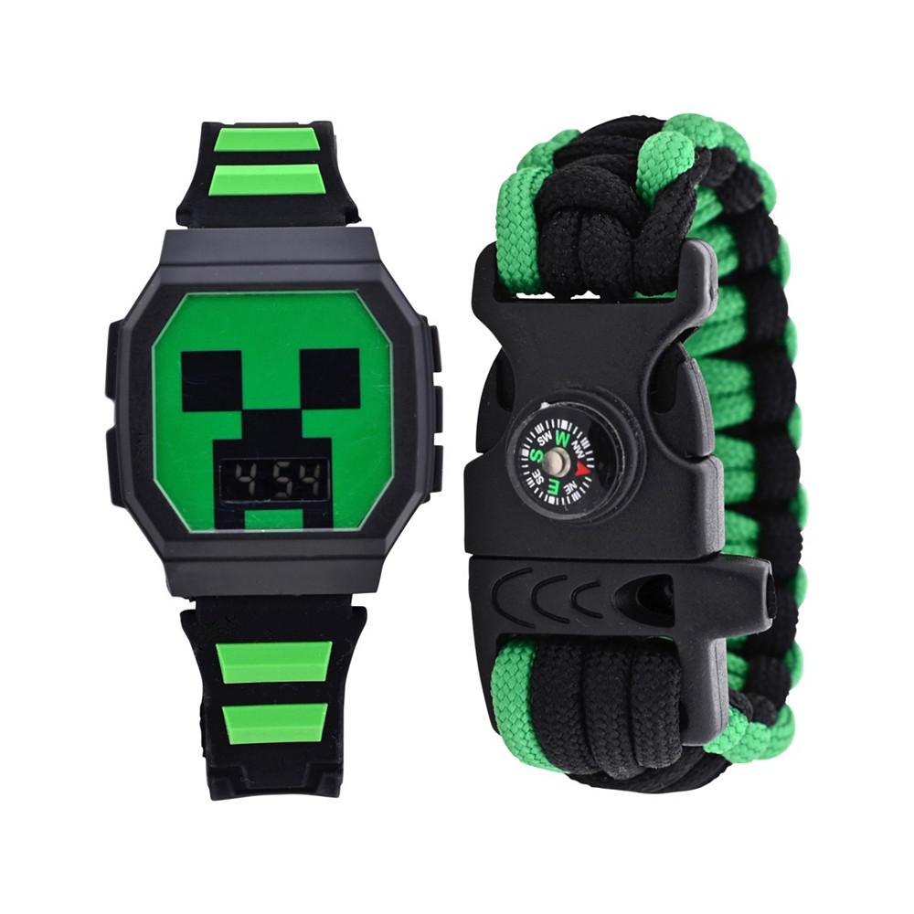 Accutime Kids Unisex Minecraft Creeper Green and Black Silicone Watch 36mm Set