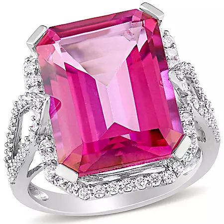 Gemstone Rings Pink Topaz and 0.45 CT. T.W. Diamond Cocktail Ring in 14K Gold