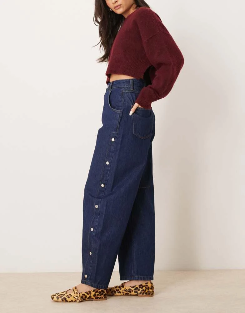ASOS ASOS DESIGN cropped barrel leg jean with popper details in indigo 3