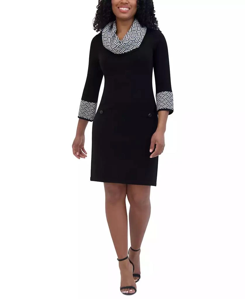 Jessica Howard Petite Cowl-Neck Contrast-Trim Sweater Dress 1