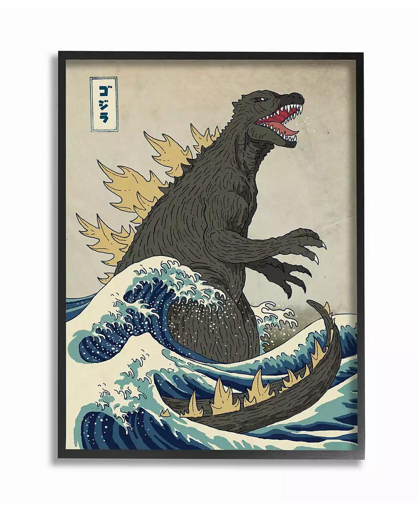 Stupell Industries Godzilla in The Waves Eastern Poster Style Illustration Framed Giclee Texturized Art, 16" L x 20" H