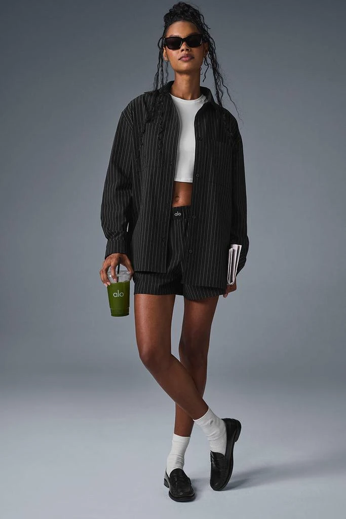 Alo Pinstripe Daylight Button Down Long Sleeve - Black/Titanium 5