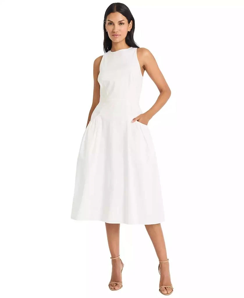 calvin klein dress sleeveless pleated a line Cap Sleeve Crocheted Illusion Back Chiffon A Line Dress – Camille La Vie main image 1
